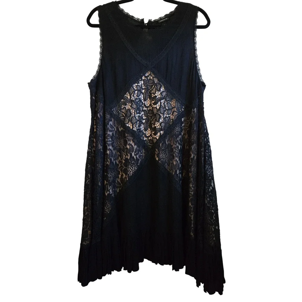 Torrid Whimsygoth Black Crinkle Gauze Lace Trapeze Dress Sleeveless Size 1, L/XL - Picture 1 of 14